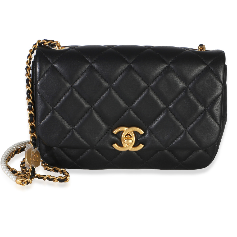 Chanel Black Quilted Lambskin Mini Pearly Chain Flap Bag